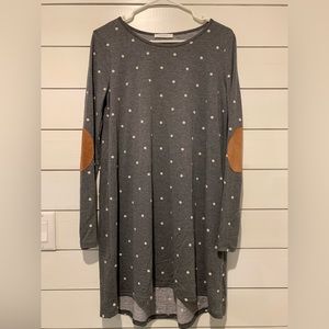 Polka dot long sleeve dress w/ brown shoulder pads. Bought at local boutique.